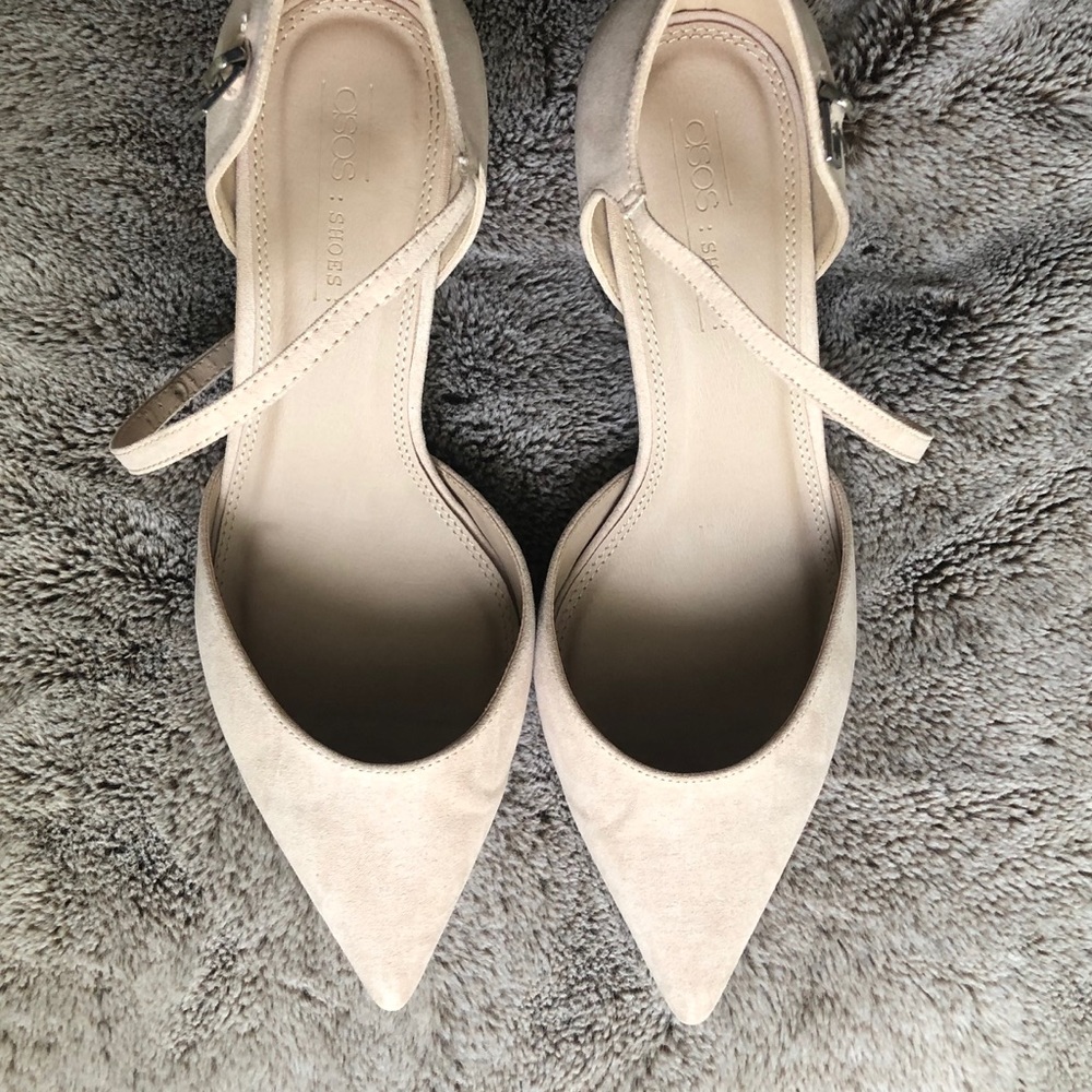 ASOS speaker pointed heels in beige (wide fit)